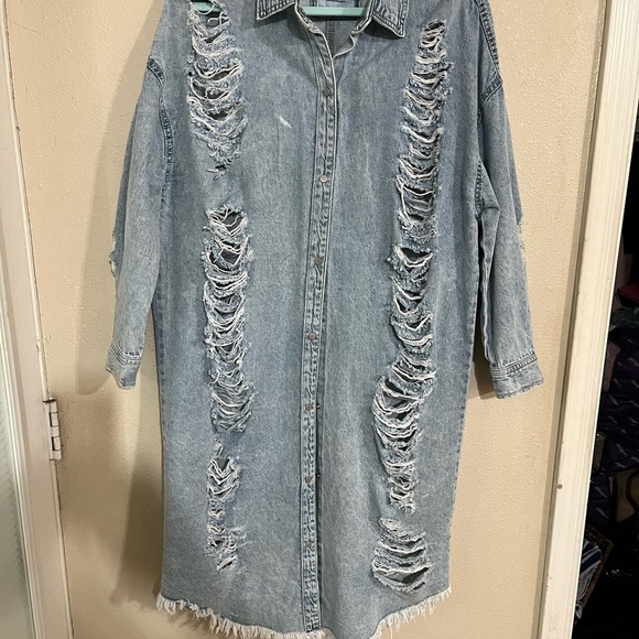 Ripped destroyed denim dress jacket summer festival Size M - Picture 3 of 7